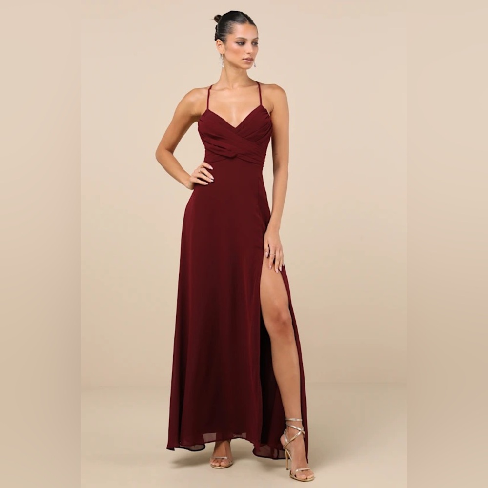 New Lulus Event Ready Burgundy Backless Lace-Up Maxi Dress Size Medium - Picture 1 of 4